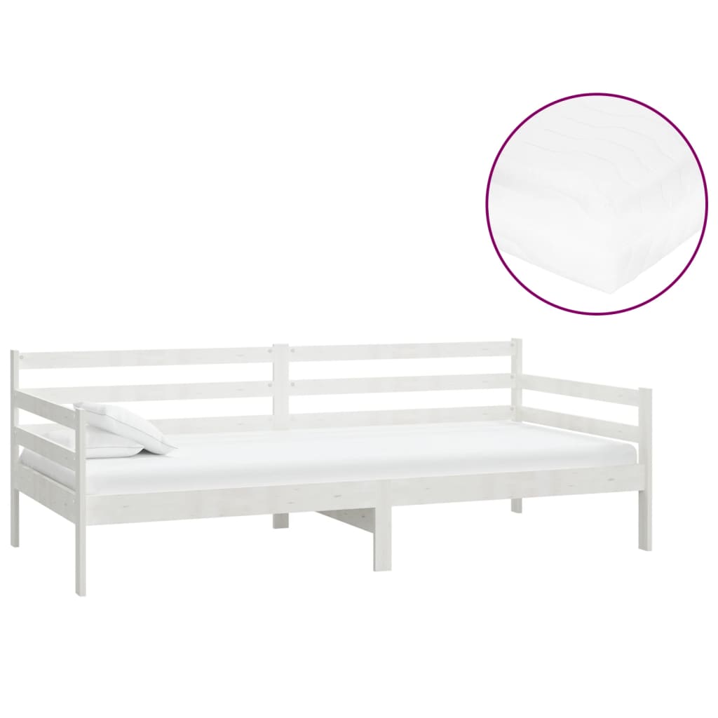Slaapbank Met Matras Massief Grenenhout 90X200 Cm Wit