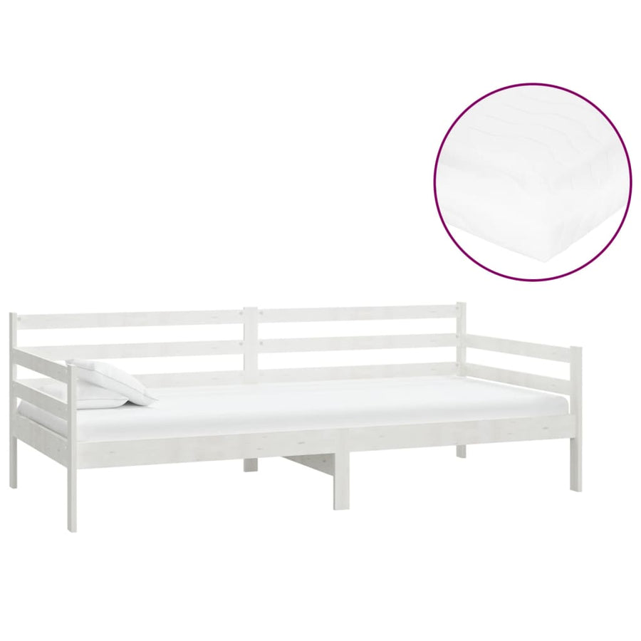 Slaapbank Met Matras Massief Grenenhout 90X200 Cm Wit