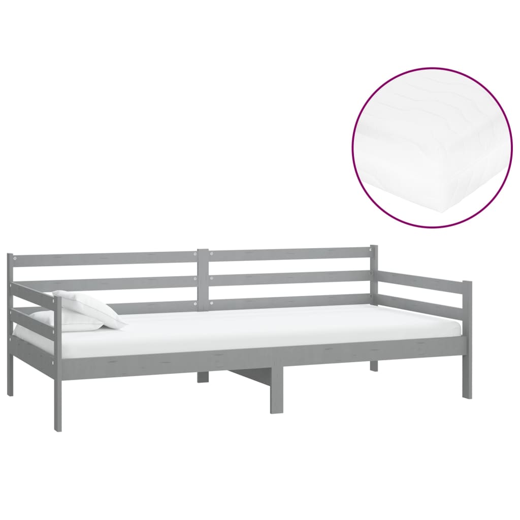 Slaapbank Met Matras Massief Grenenhout 90X200 Cm Grijs