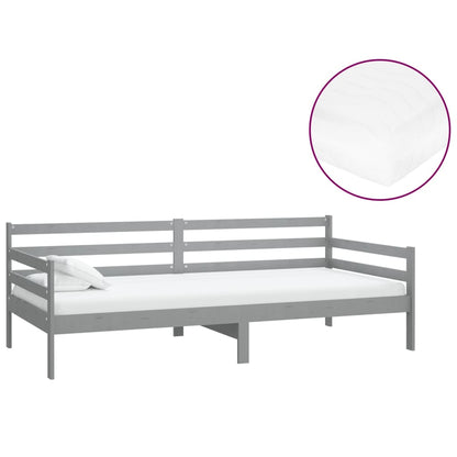 Slaapbank Met Matras Massief Grenenhout 90X200 Cm Grijs