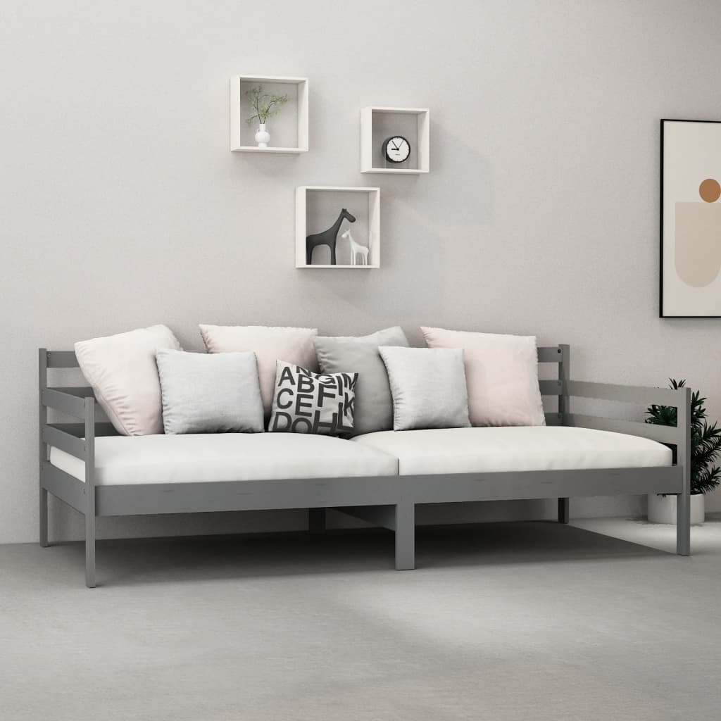 Slaapbank Met Matras Massief Grenenhout 90X200 Cm Grijs