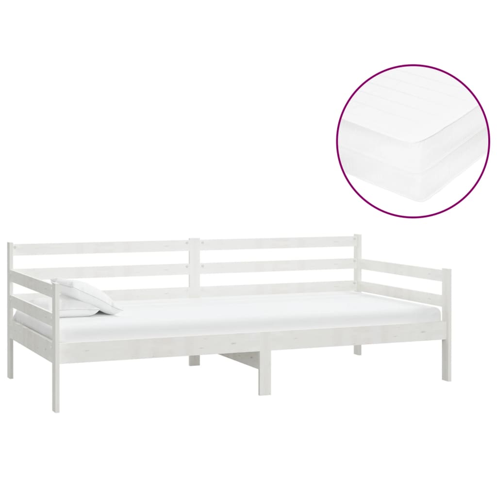 Slaapbank Met Matras Massief Grenenhout 90X200 Cm Wit