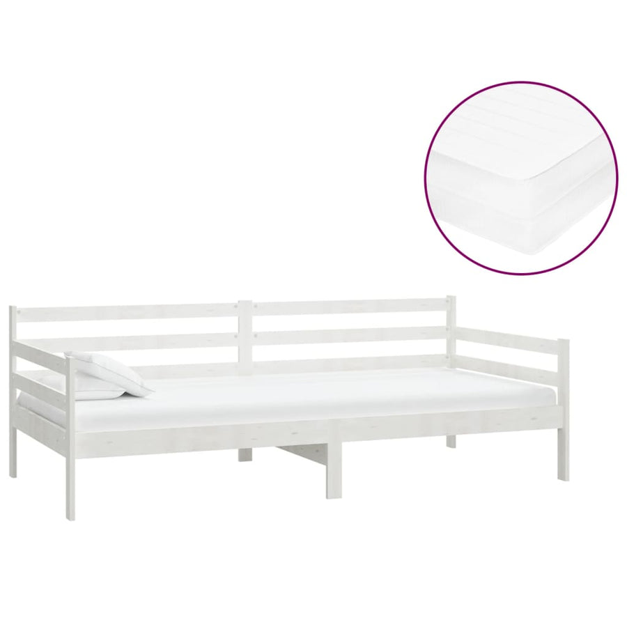 Slaapbank Met Matras Massief Grenenhout 90X200 Cm Wit