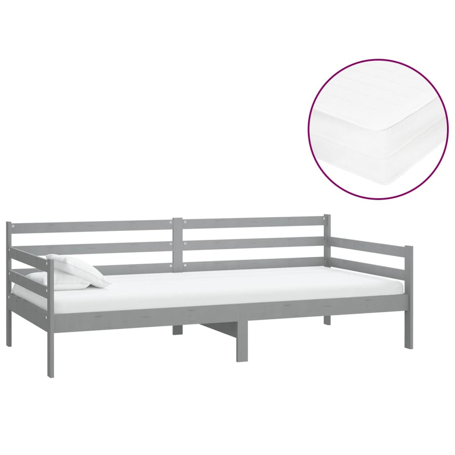 Slaapbank Met Matras Massief Grenenhout 90X200 Cm Grijs