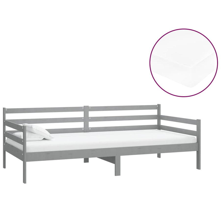 Slaapbank Met Matras Massief Grenenhout 90X200 Cm Grijs