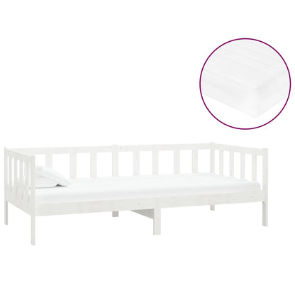 Slaapbank Met Matras Massief Grenenhout 90X200 Cm Wit