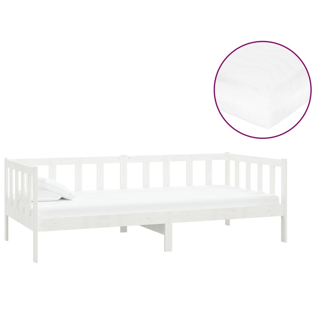Slaapbank Met Matras Massief Grenenhout 90X200 Cm Wit