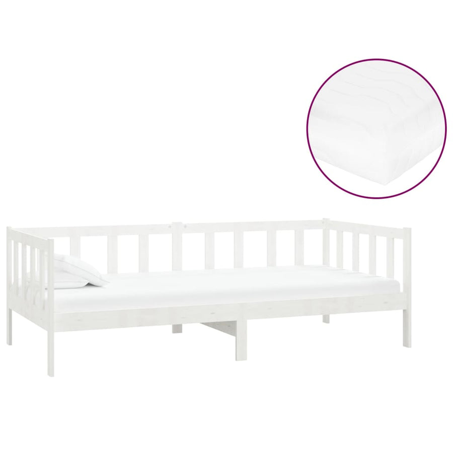 Slaapbank Met Matras Massief Grenenhout 90X200 Cm Wit