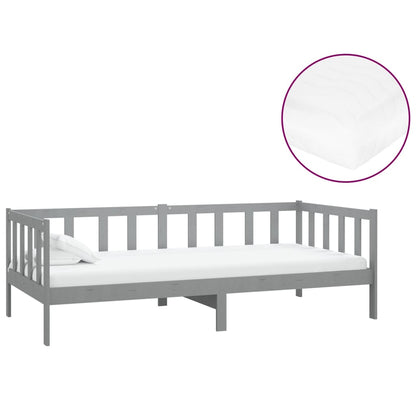 Slaapbank Met Matras Massief Grenenhout 90X200 Cm Grijs