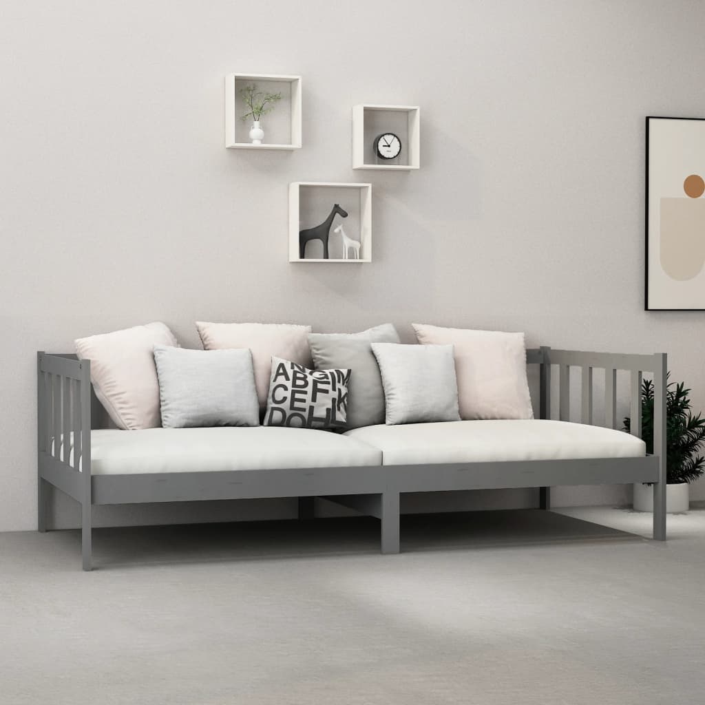 Slaapbank Met Matras Massief Grenenhout 90X200 Cm Grijs