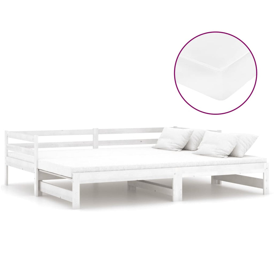 Slaapbank Uitschuifbaar Massief Grenenhout 2X(90X200) Cm Wit
