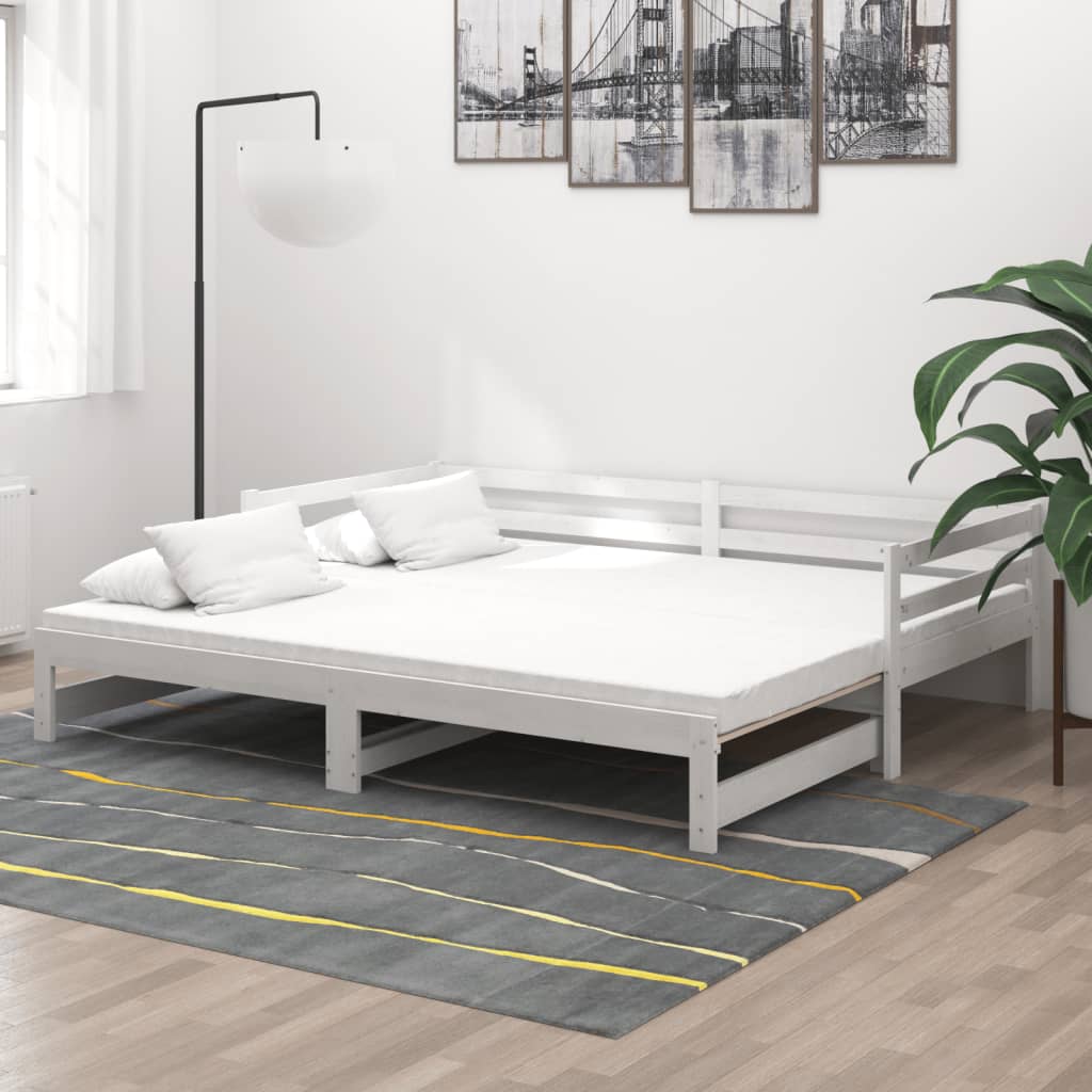 Slaapbank Uitschuifbaar Massief Grenenhout 2X(90X200) Cm Wit