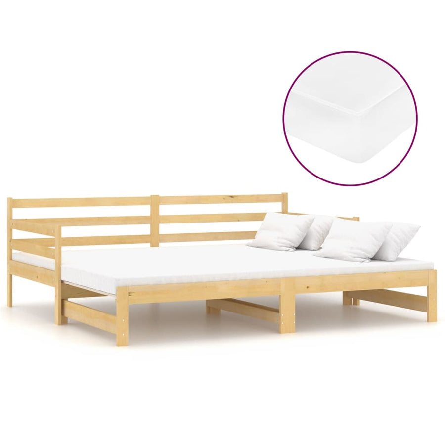 Slaapbank uitschuifbaar massief grenenhout 2x(90x200) cm