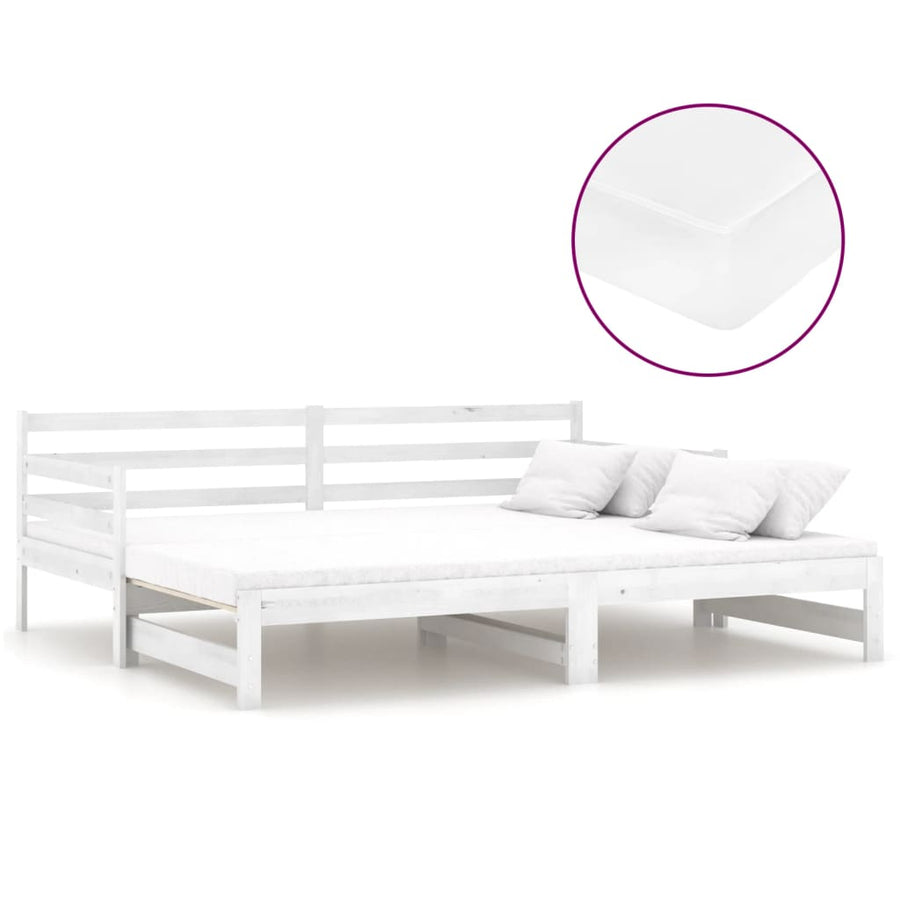 Slaapbank uitschuifbaar massief grenenhout wit 2x(90x200) cm