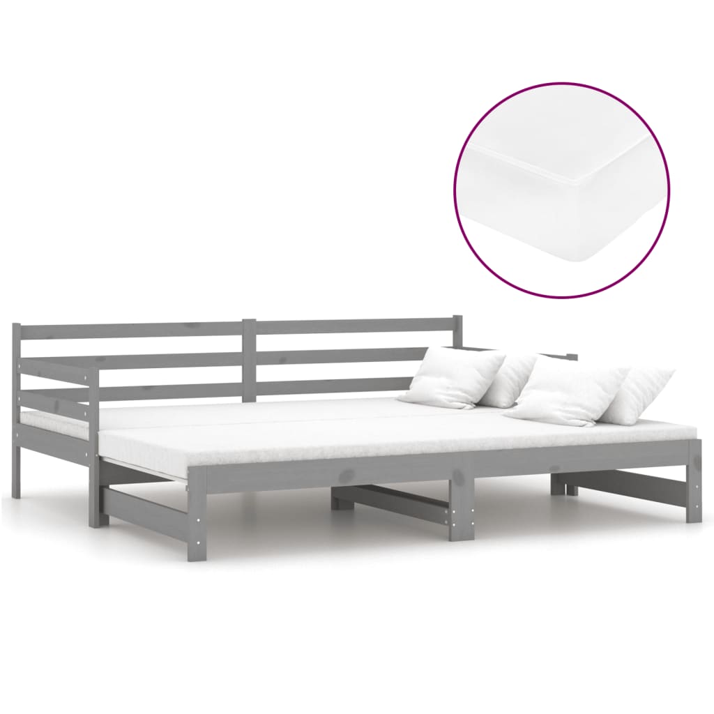 Slaapbank Uitschuifbaar Massief Grenenhout 2X(90X200) Cm Grijs