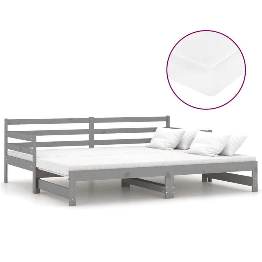 Slaapbank Uitschuifbaar Massief Grenenhout 2X(90X200) Cm Grijs