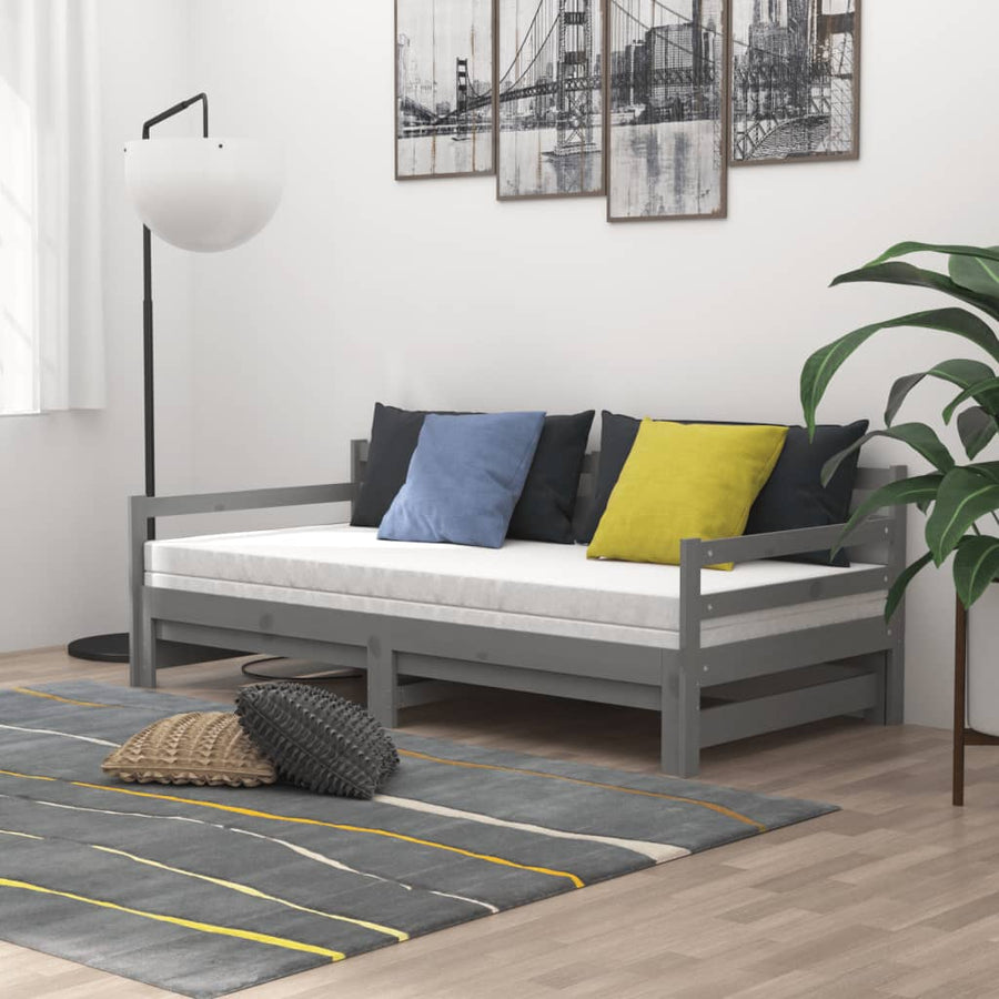 Slaapbank Uitschuifbaar Massief Grenenhout 2X(90X200) Cm Grijs