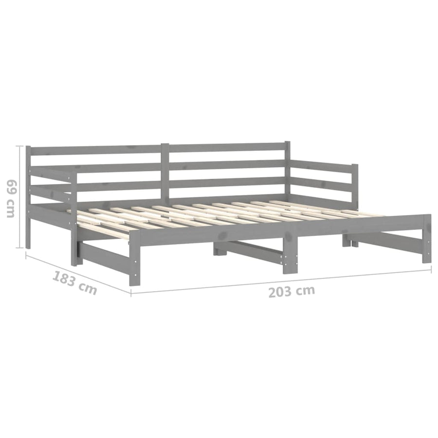 Slaapbank Uitschuifbaar Massief Grenenhout 2X(90X200) Cm Grijs