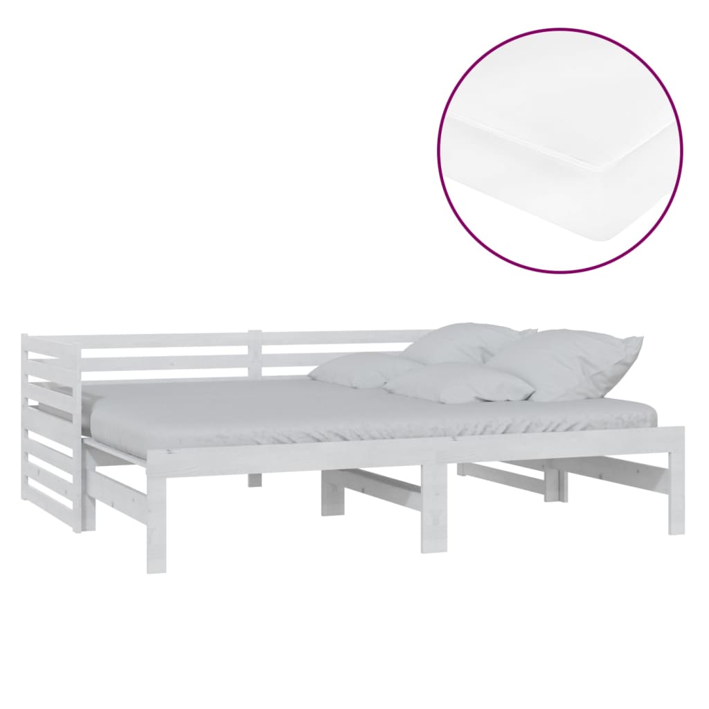 Slaapbank Uitschuifbaar Massief Grenenhout 2X(90X200) Cm Wit