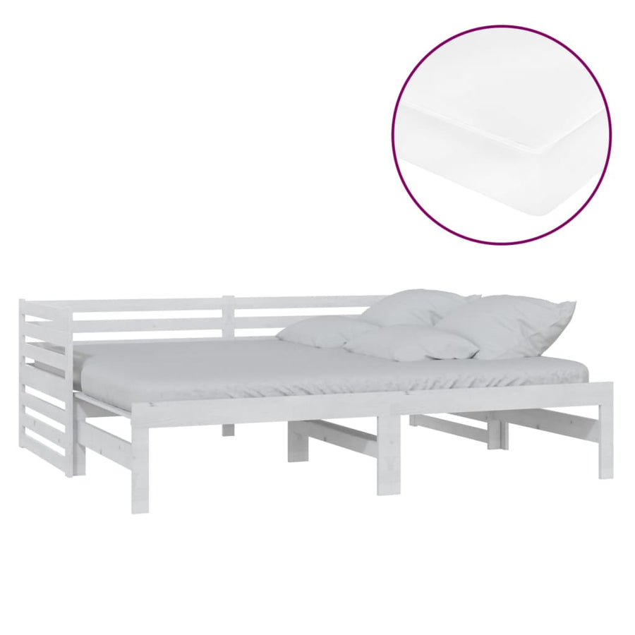 Slaapbank Uitschuifbaar Massief Grenenhout 2X(90X200) Cm Wit