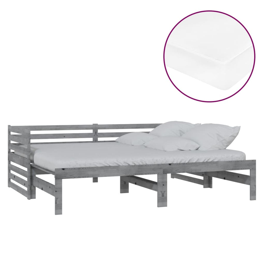 Slaapbank Uitschuifbaar Massief Grenenhout 2X(90X200) Cm Grijs