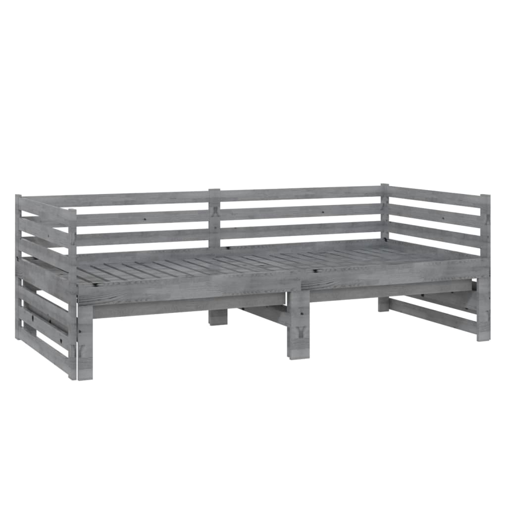 Slaapbank Uitschuifbaar Massief Grenenhout 2X(90X200) Cm Grijs
