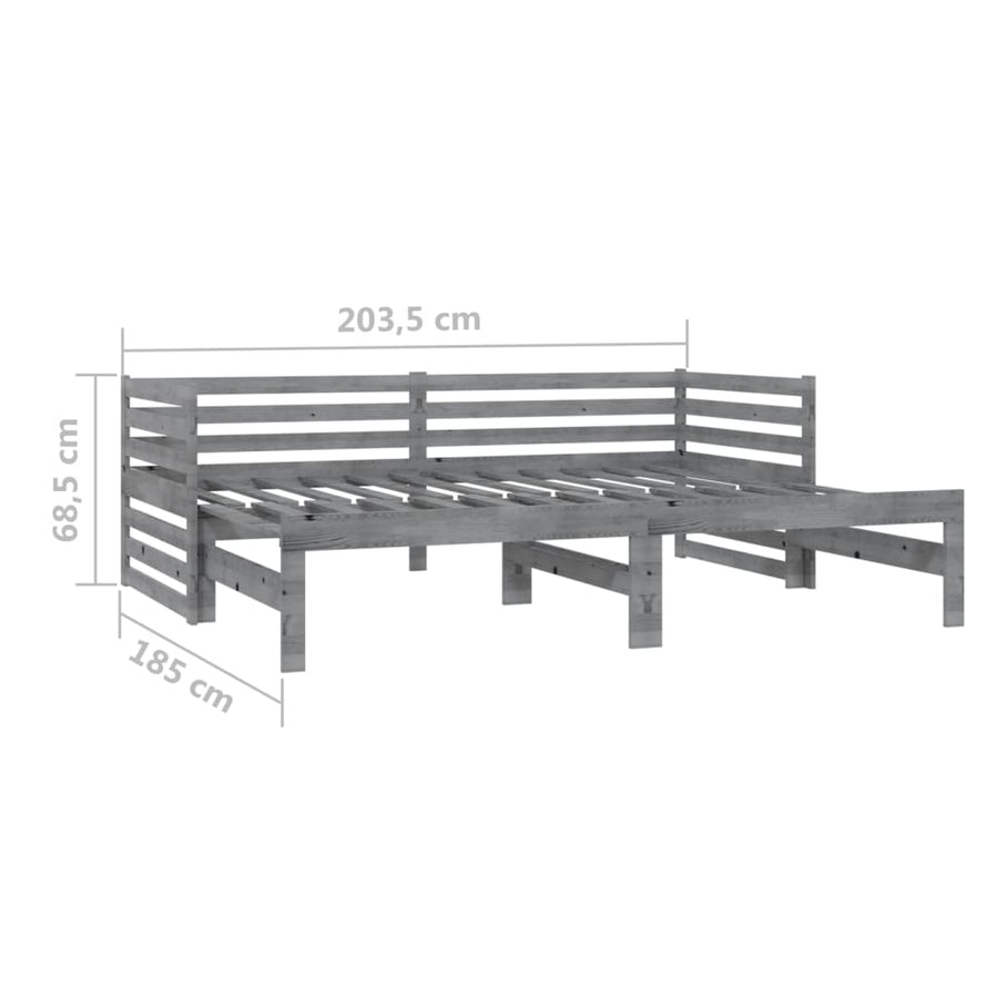 Slaapbank Uitschuifbaar Massief Grenenhout 2X(90X200) Cm Grijs