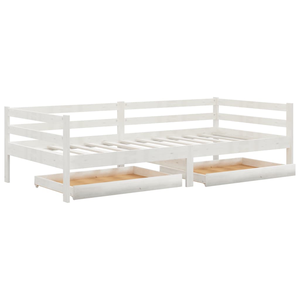 Slaapbank Met Lades Massief Grenenhout 90X200 Cm Wit