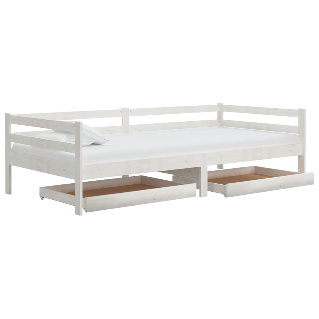Slaapbank Met Lades Massief Grenenhout 90X200 Cm Wit