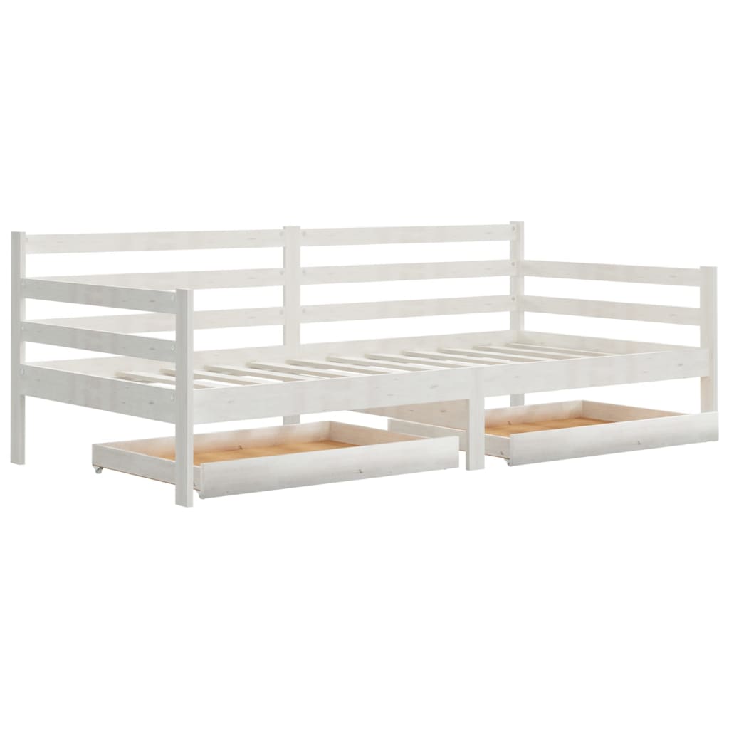 Slaapbank Met Lades Massief Grenenhout 90X200 Cm Wit