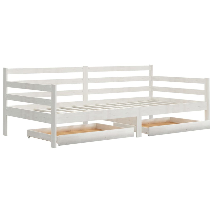 Slaapbank Met Lades Massief Grenenhout 90X200 Cm Wit