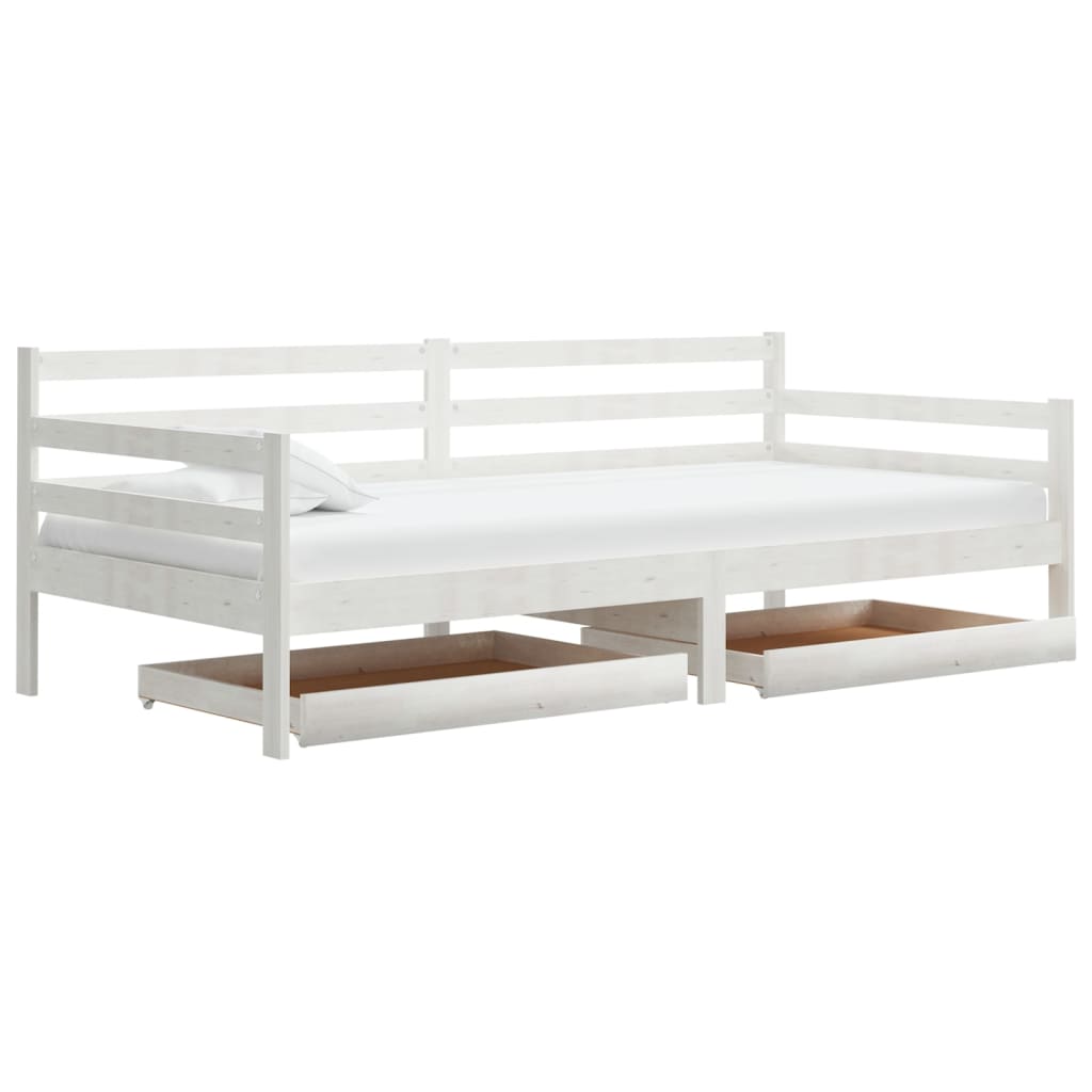Slaapbank Met Lades Massief Grenenhout 90X200 Cm Wit