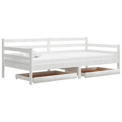 Slaapbank Met Lades Massief Grenenhout 90X200 Cm Wit