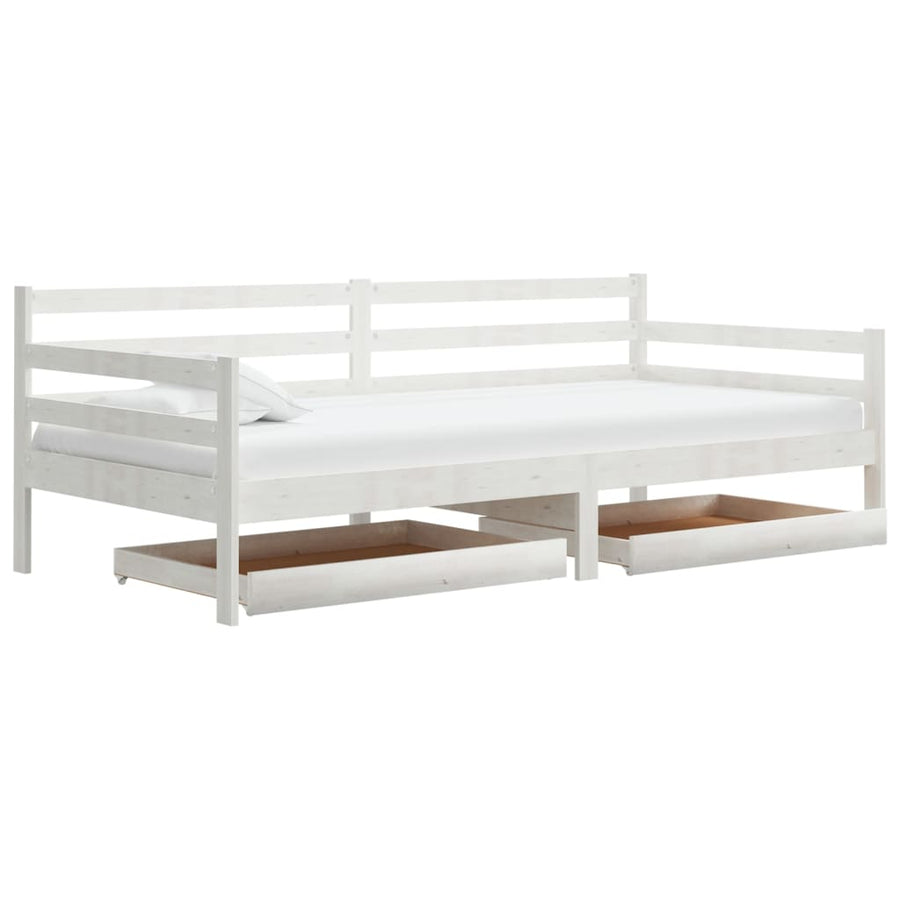 Slaapbank Met Lades Massief Grenenhout 90X200 Cm Wit