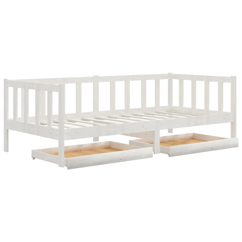 Slaapbank Met Lades Massief Grenenhout 90X200 Cm Wit
