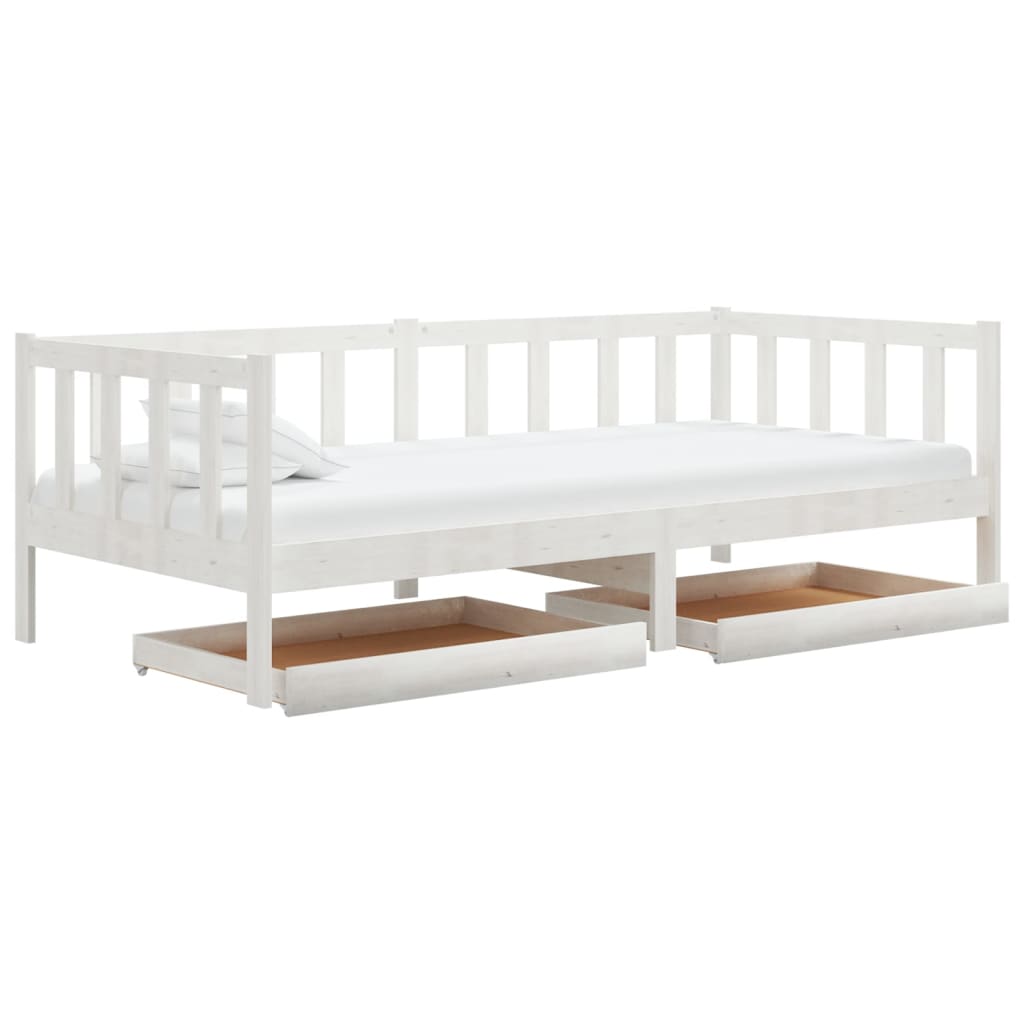 Slaapbank Met Lades Massief Grenenhout 90X200 Cm Wit