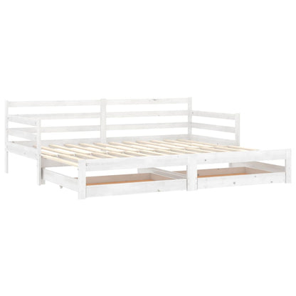 Slaapbank uitschuifbaar massief grenenhout wit 2x(90x200) cm