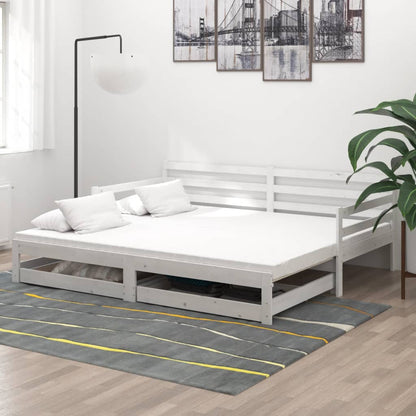 Slaapbank uitschuifbaar massief grenenhout wit 2x(90x200) cm