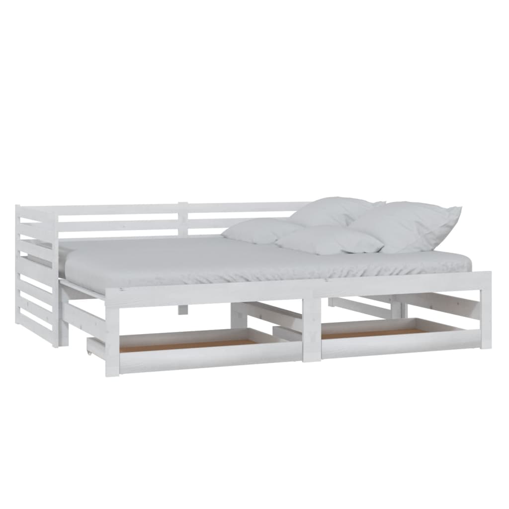 Slaapbank Uitschuifbaar Massief Grenenhout 2X(90X200) Cm Wit