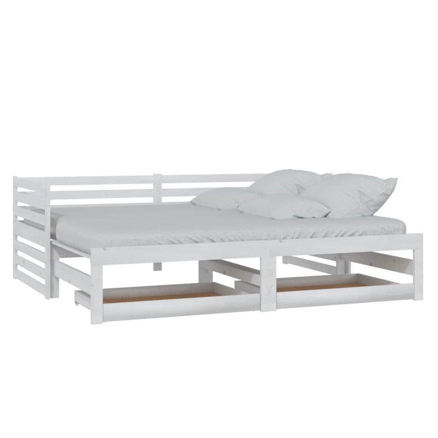 Slaapbank Uitschuifbaar Massief Grenenhout 2X(90X200) Cm Wit