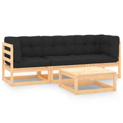 Loungeset 4-delig massief grenenhout antraciet kussens