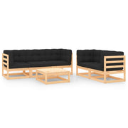 Loungeset 6-delig massief grenenhout antraciet kussens