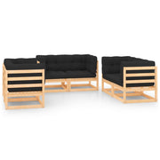 Loungeset 6-delig massief grenenhout antraciet kussens