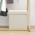 Foldable Storage Ottoman Faux Linen Cream White