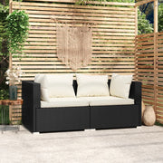 Tweezitsbank poly rattan zwart crème