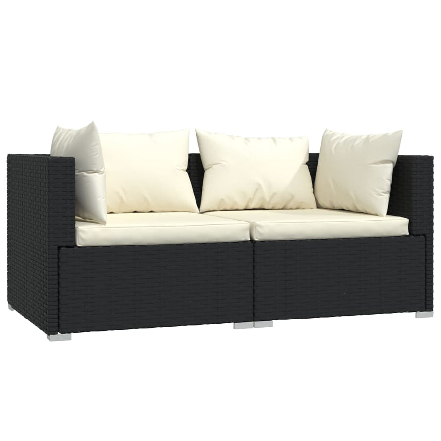 3-Delige Loungeset Met Kussens Poly Rattan Zwart En Crème 1