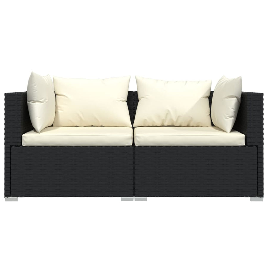 3-Delige Loungeset Met Kussens Poly Rattan Zwart En Crème 1