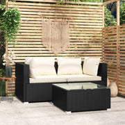 Loungeset 3-delig poly rattan zwart crème
