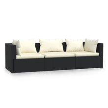 Driezitsbank Met Kussens Poly Rattan Zwart en crème 2x hoek + midden