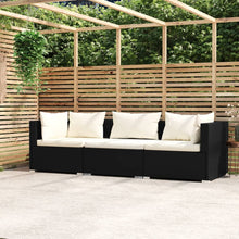 Driezitsbank Met Kussens Poly Rattan Zwart en crème 2x hoek + midden